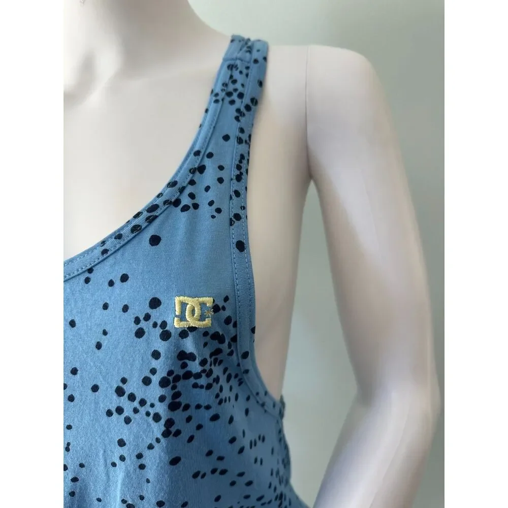 DC Shoes Drop Waist Tank Dress Mini Blue Black Splatter Logo Jersey Y2K Size XS